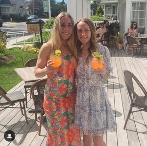 White Blue Orange Floral Cottage Core Prairie Mini Dress S